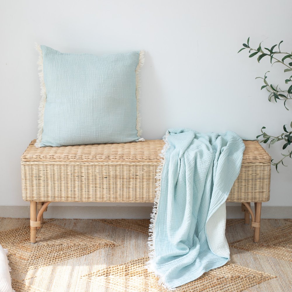 47" X 60" Beige Cotton Woven Turkish Towel Throw Blanket with Fringe