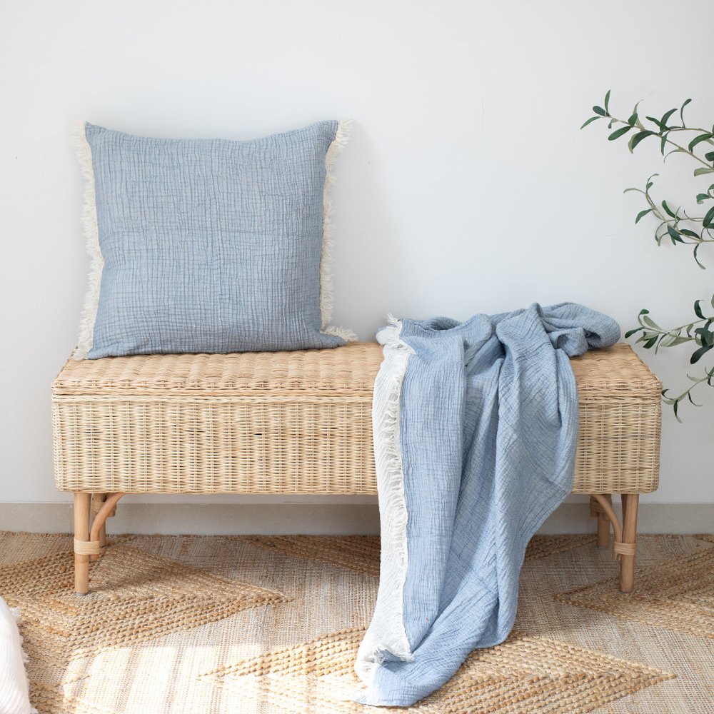 47" X 60" Beige Cotton Woven Turkish Towel Throw Blanket with Fringe