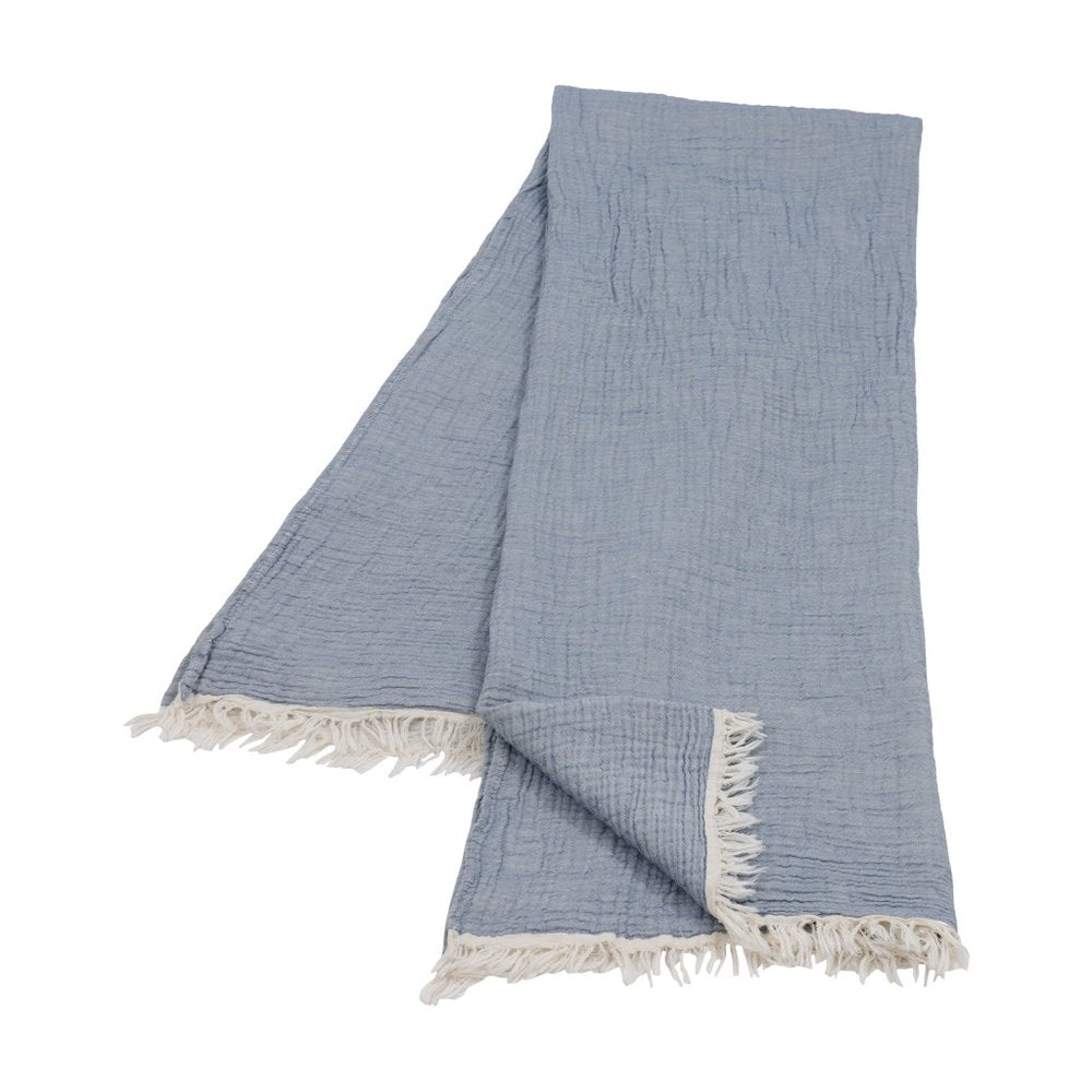 47" X 60" Beige Cotton Woven Turkish Towel Throw Blanket with Fringe