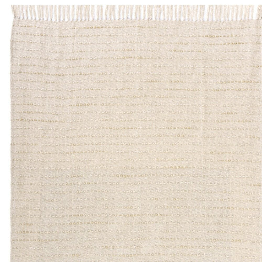 50" X 60" White And Brown Cotton Blend Woven Striped Throw Blanket with Fringe