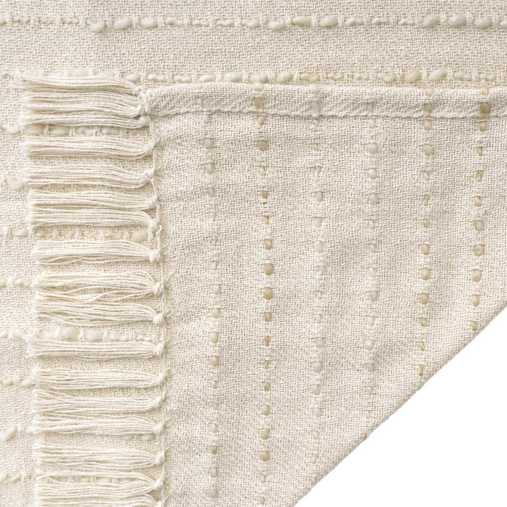 50" X 60" White And Brown Cotton Blend Woven Striped Throw Blanket with Fringe
