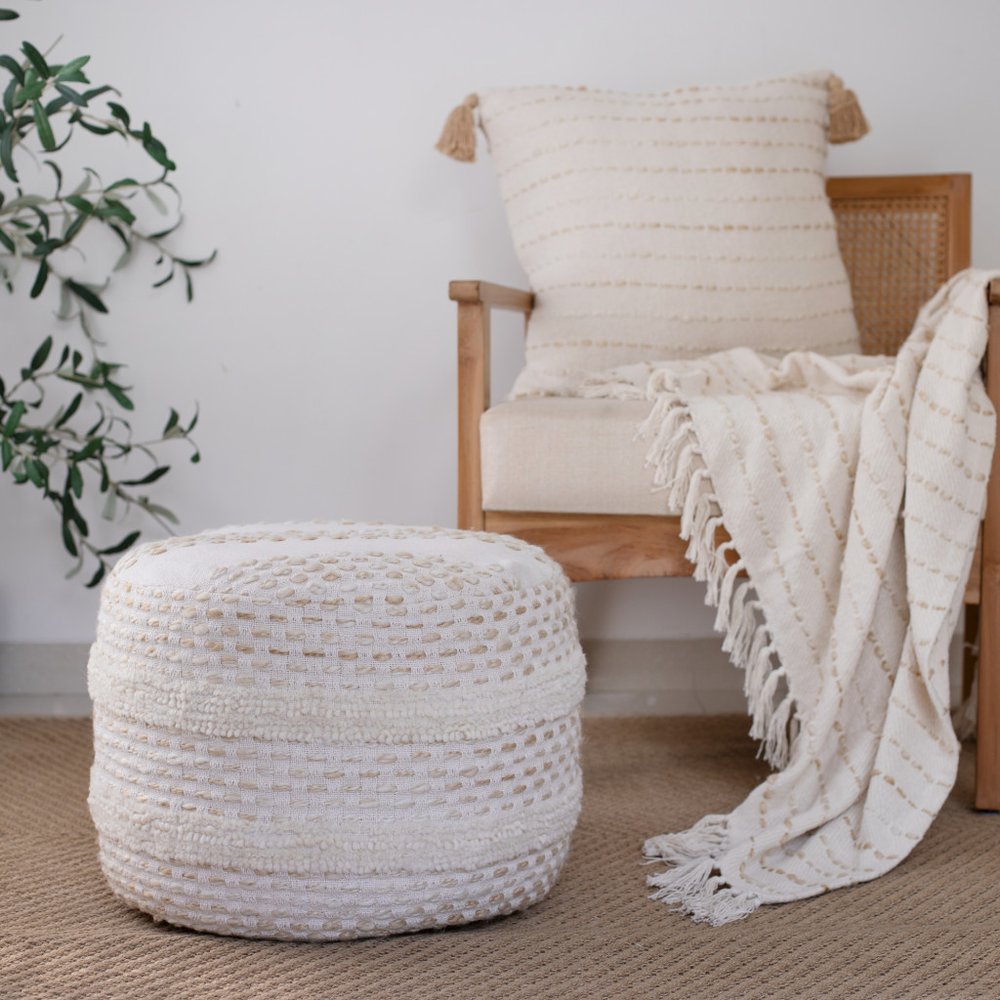 50" X 60" White And Brown Cotton Blend Woven Striped Throw Blanket with Fringe