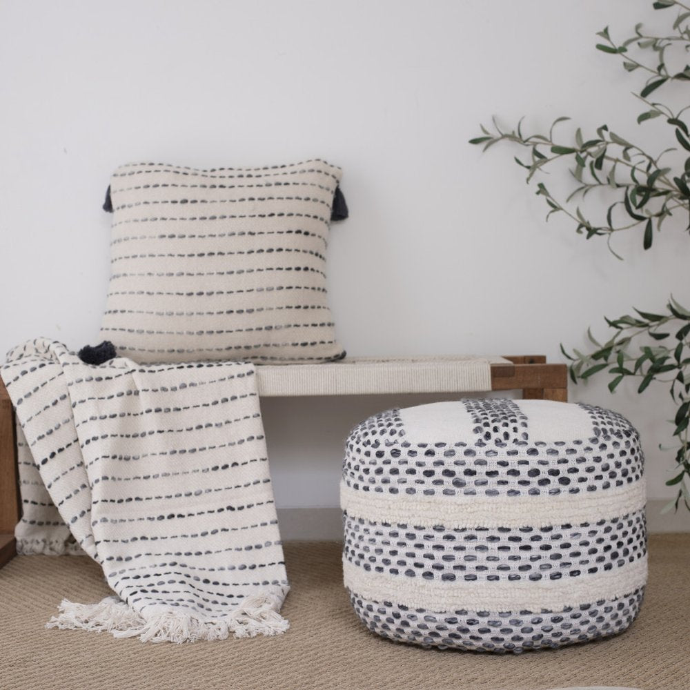 50" X 60" White And Brown Cotton Blend Woven Striped Throw Blanket with Fringe