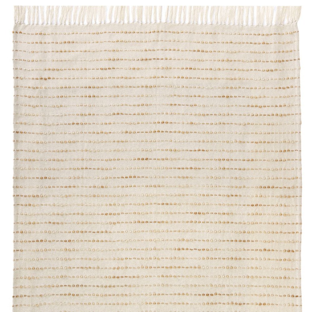 50" X 60" White And Brown Cotton Blend Woven Striped Throw Blanket with Fringe