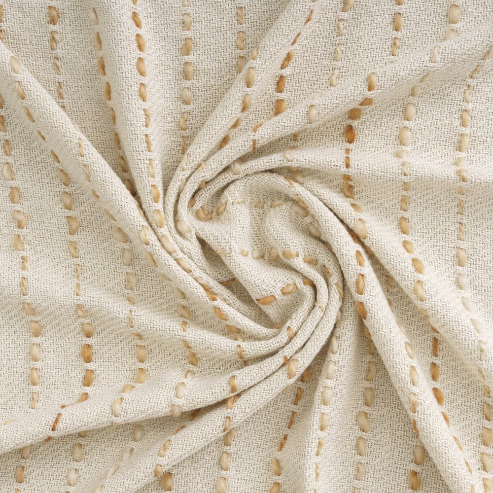 50" X 60" White And Brown Cotton Blend Woven Striped Throw Blanket with Fringe