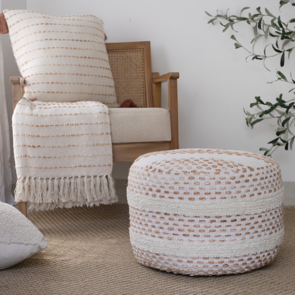 50" X 60" White And Brown Cotton Blend Woven Striped Throw Blanket with Fringe