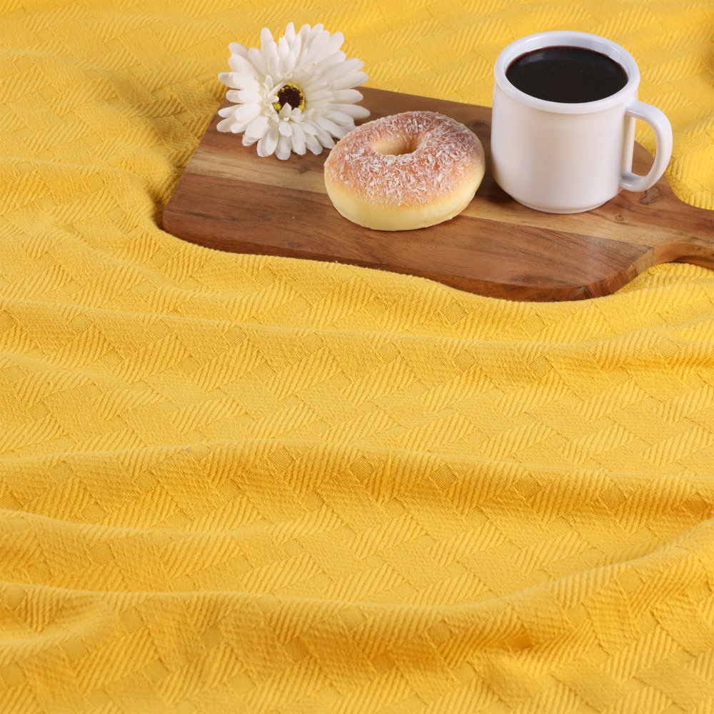 California King Gold Cotton Basketweave Geometric Blanket