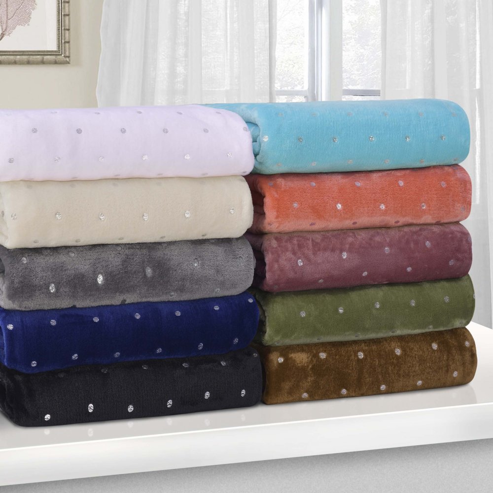 Queen Gray And Silver Fleece Woven Polka Dots Plush Blanket