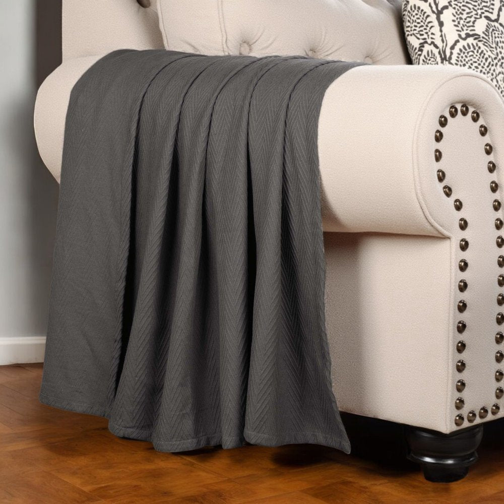 King Charcoal Cotton Woven Chevron Blanket