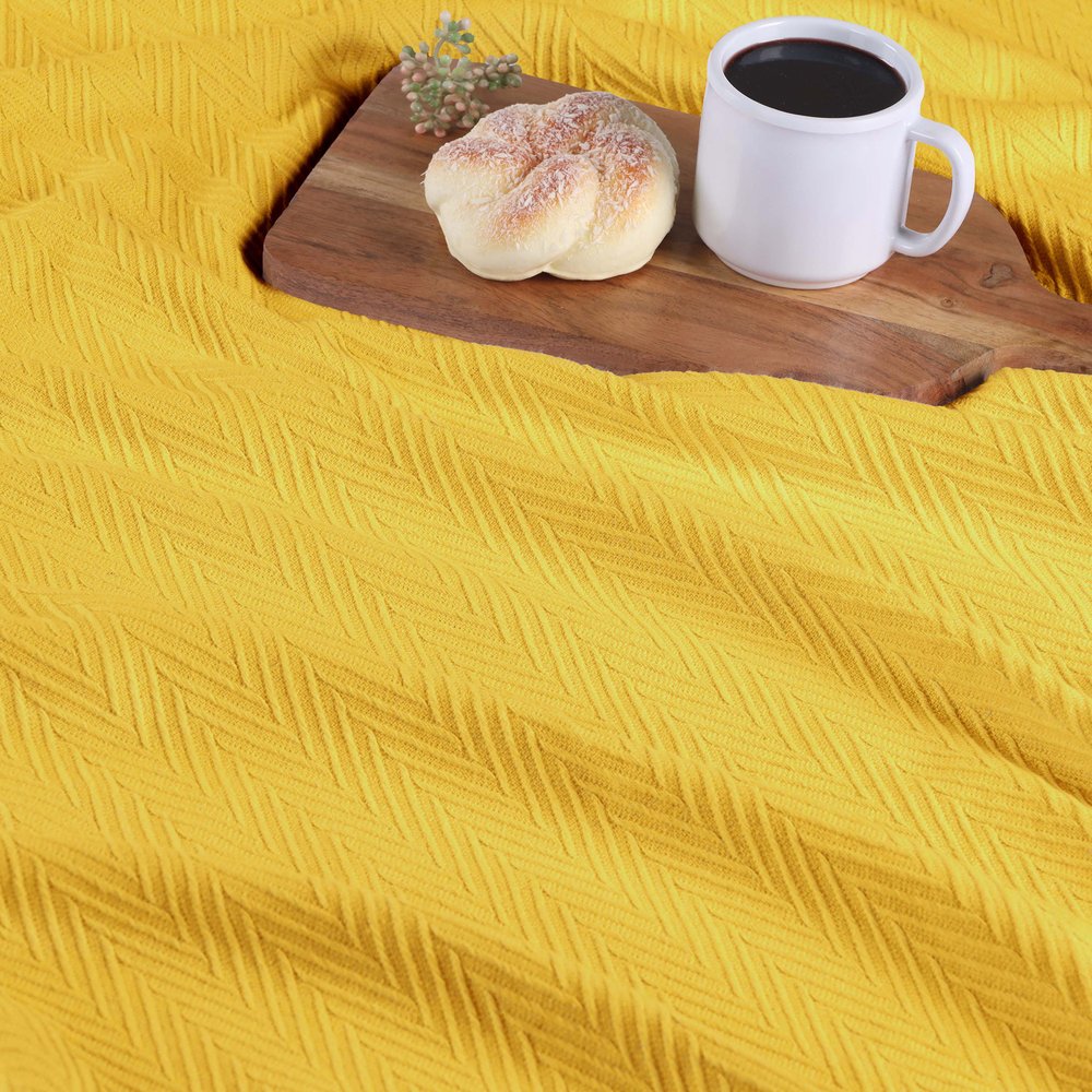 King Gold Cotton Woven Chevron Blanket