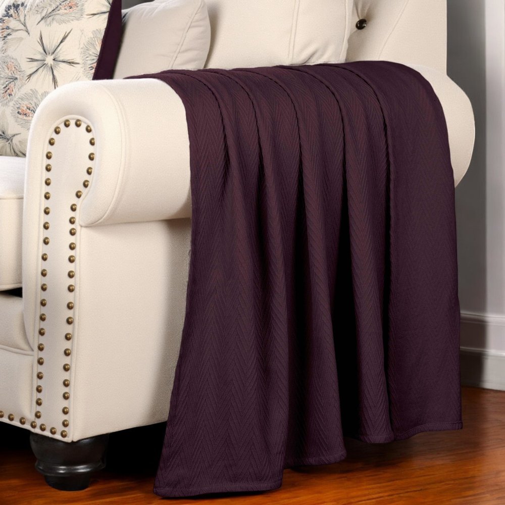 Twin Plum Cotton Woven Chevron Blanket