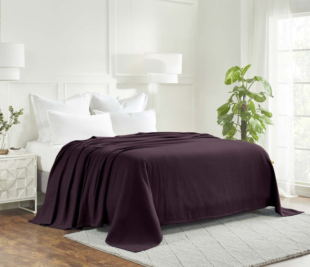 Twin Plum Cotton Woven Chevron Blanket