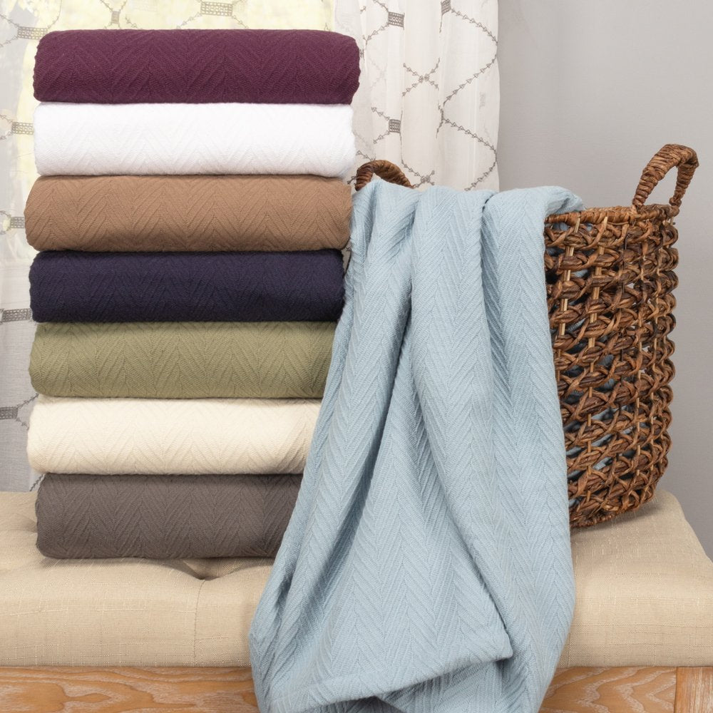 Twin Sage Cotton Woven Chevron Blanket
