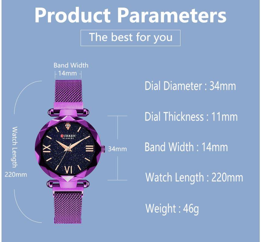 Women's Blue Mesh Watch With Faceted Crystal Glitter Dial