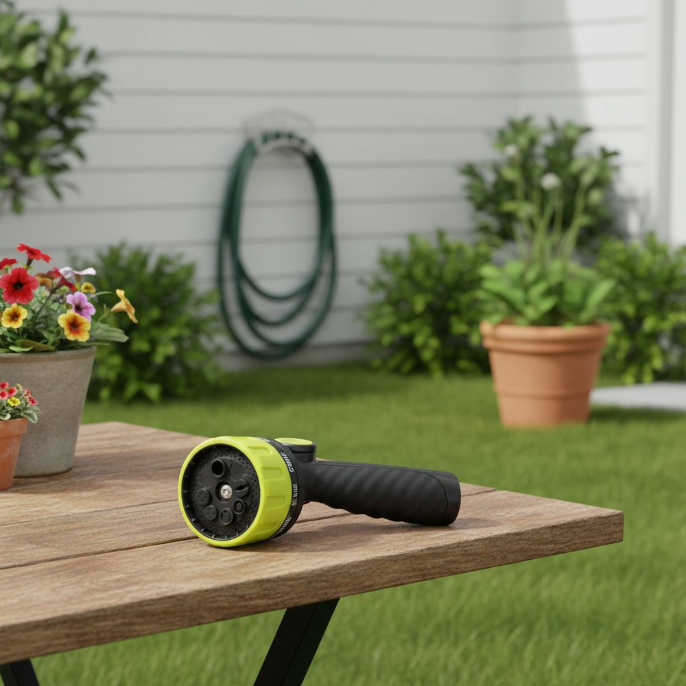 8" Black And Light Green Zinc Alloy Garden Thumb Control Nozzle Water Spraye