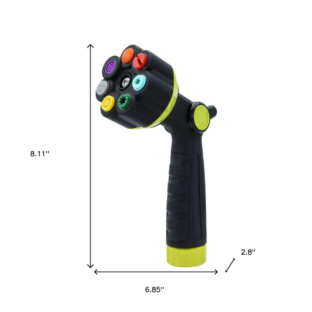 8" Black And Light Green Zinc Alloy Garden Thumb Control Nozzle Water Spraye