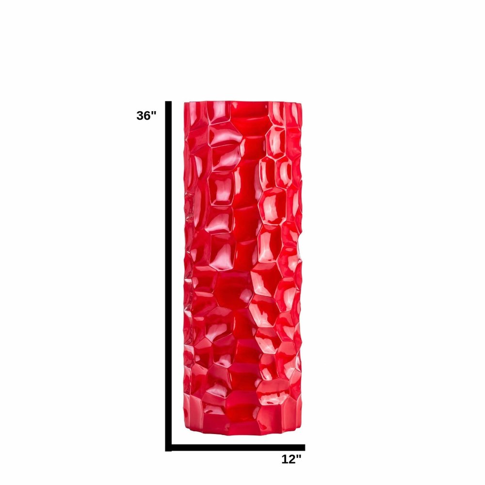 36" Red Faceted Geometric Resin Floor Vase