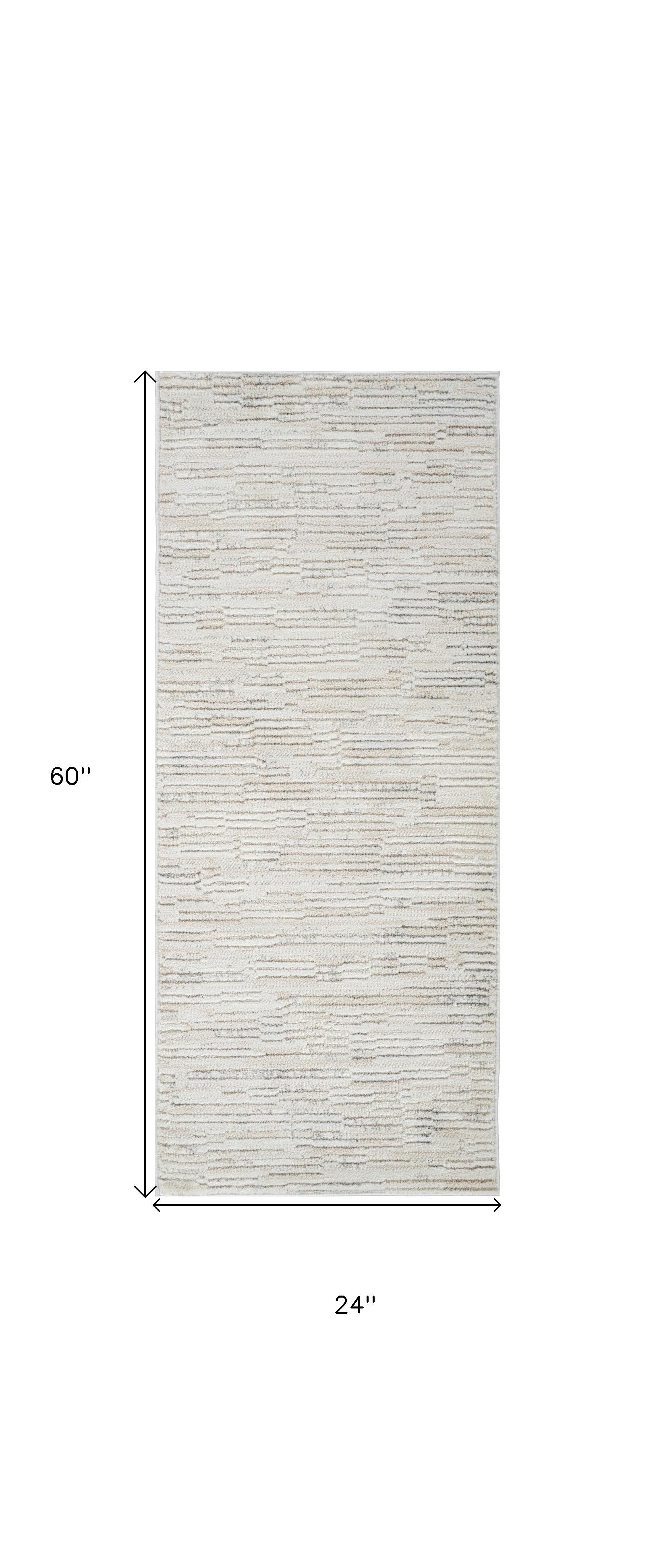 2' X 5' Gray and Beige Geometric Distressed Area Rug