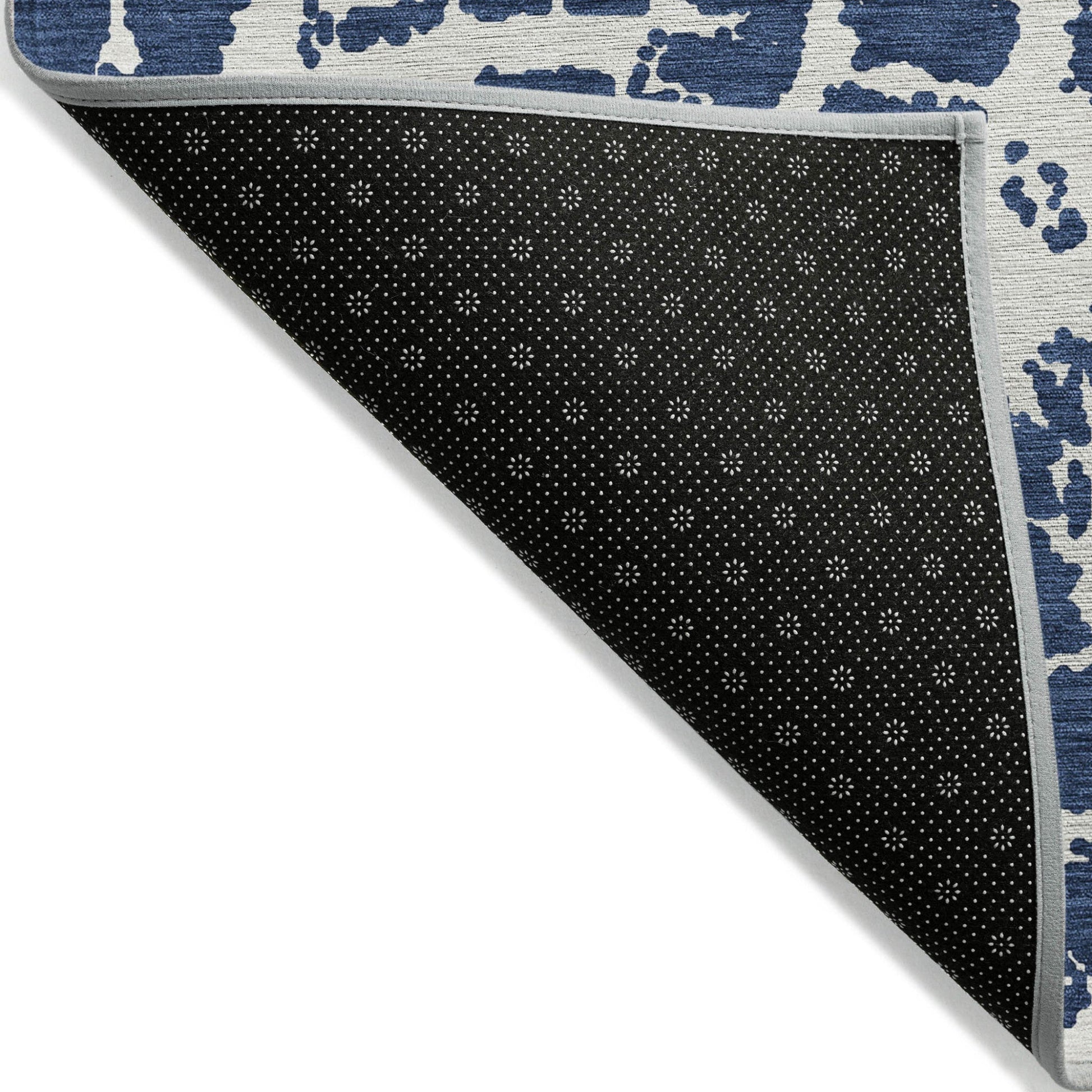 8' Runner Blue and White Abstract Washable Non Skid Indoor Outdoor Runner Rug