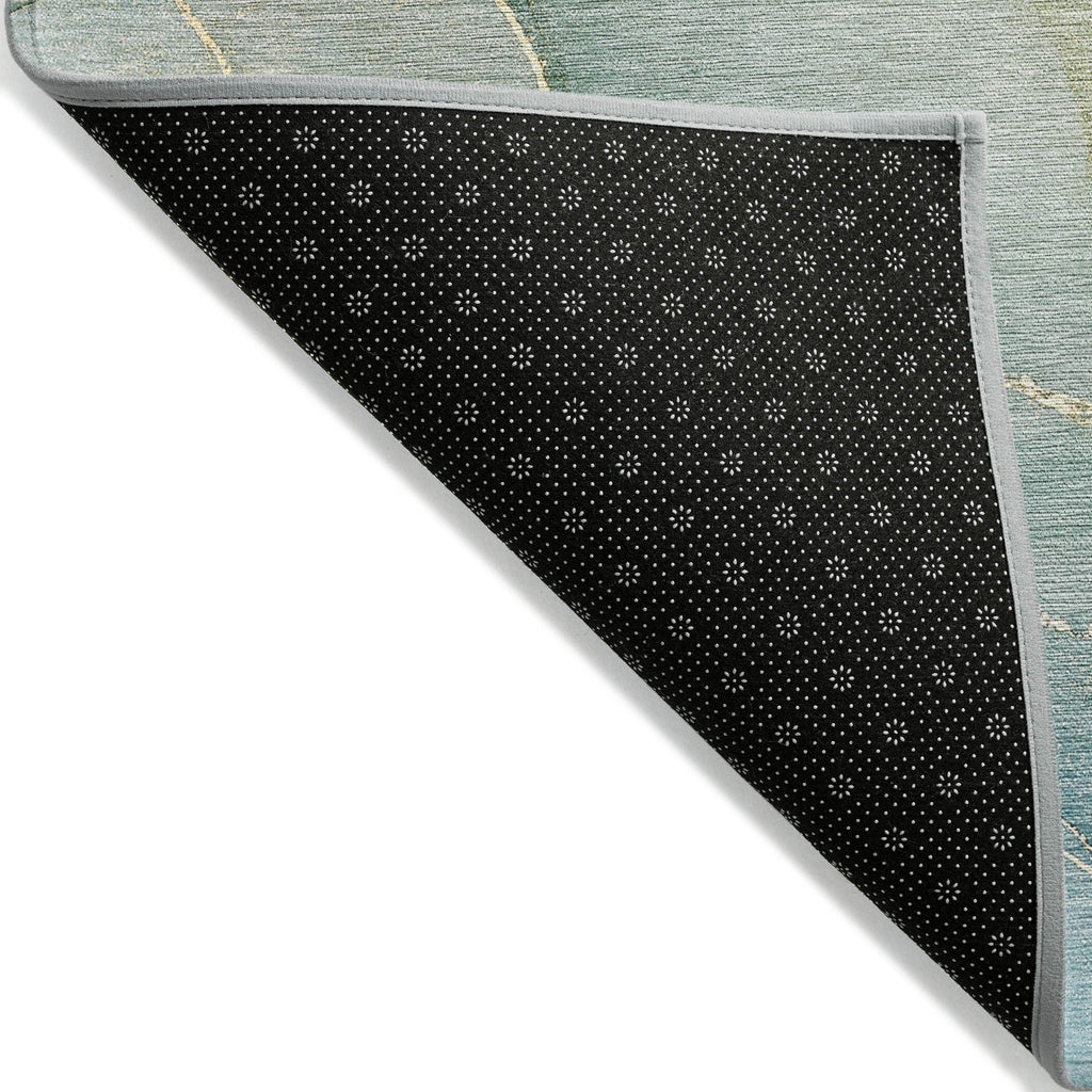 3' X 5' Green Abstract Washable Non Skid Indoor Outdoor Area Rug