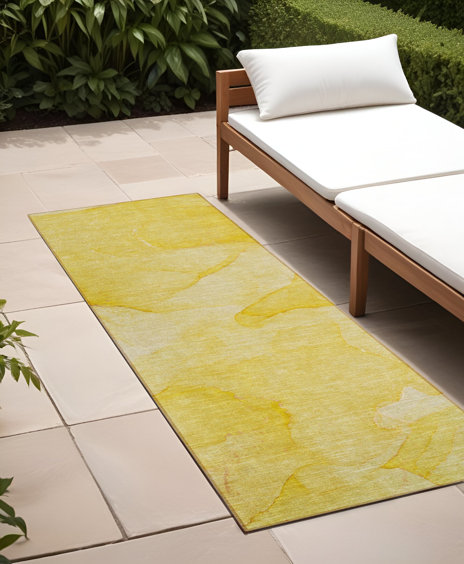 2' X 8' Gold Abstract Washable Non Skid Indoor Outdoor Runner Rug