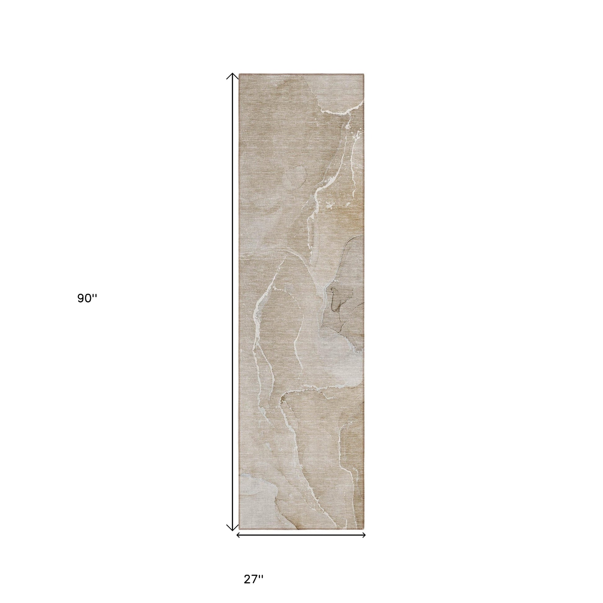8' Runner Beige Abstract Washable Non Skid Indoor Outdoor Runner Rug