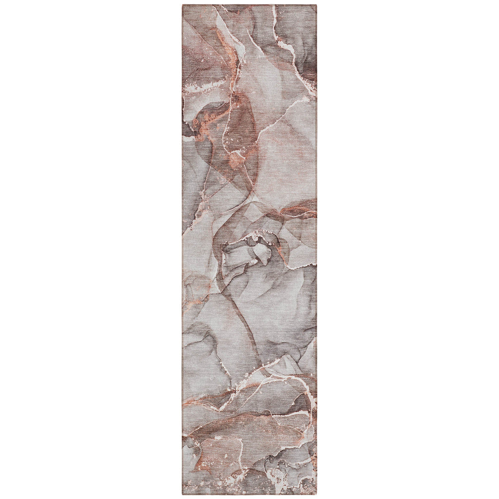 8' Runner Gray and Red Abstract Washable Non Skid Indoor Outdoor Runner Rug