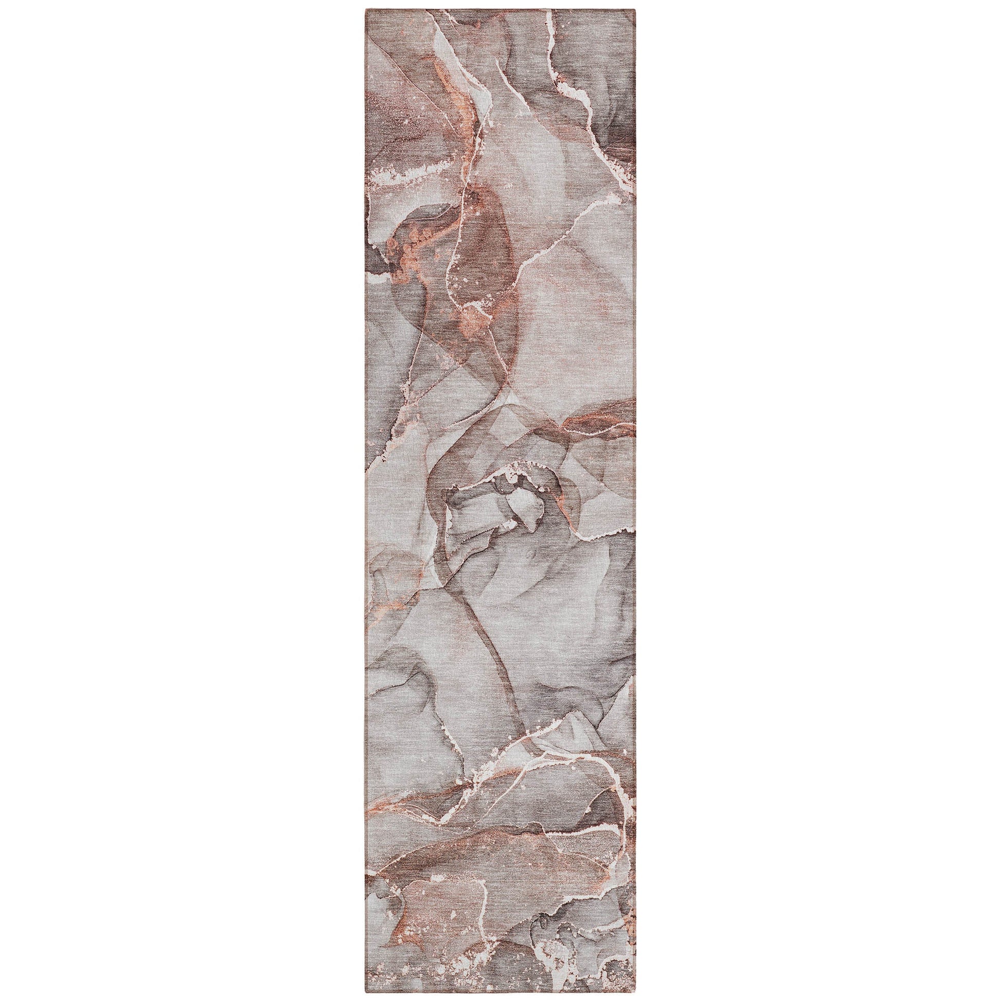 8' Runner Gray and Red Abstract Washable Non Skid Indoor Outdoor Runner Rug