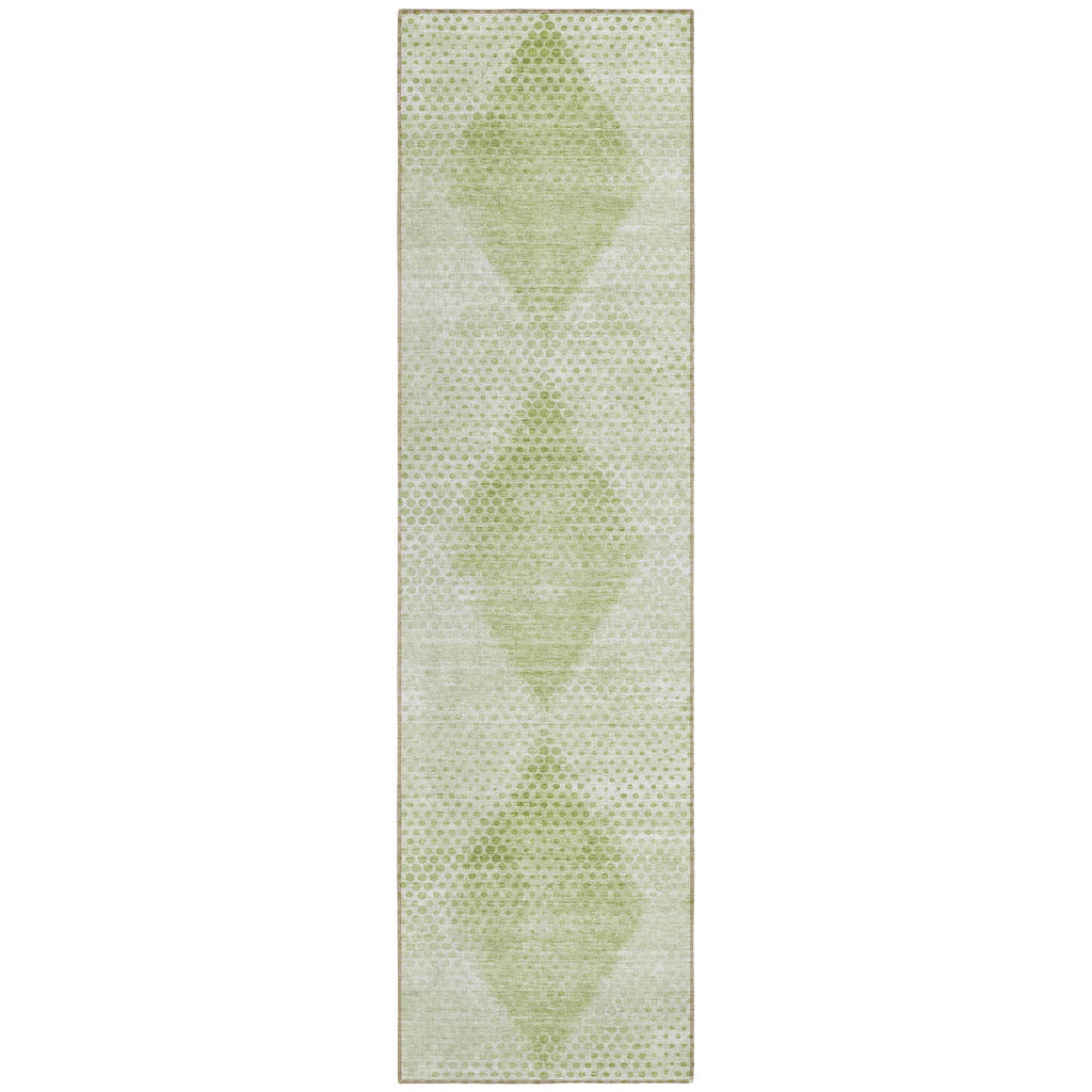 8' Runner Mint Green Geometric Washable Non Skid Indoor Outdoor Runner Rug