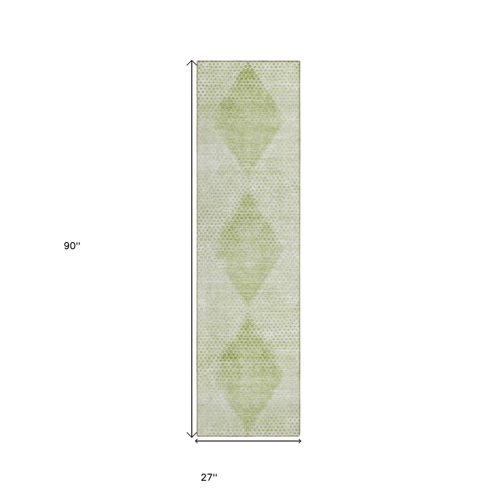 8' Runner Mint Green Geometric Washable Non Skid Indoor Outdoor Runner Rug