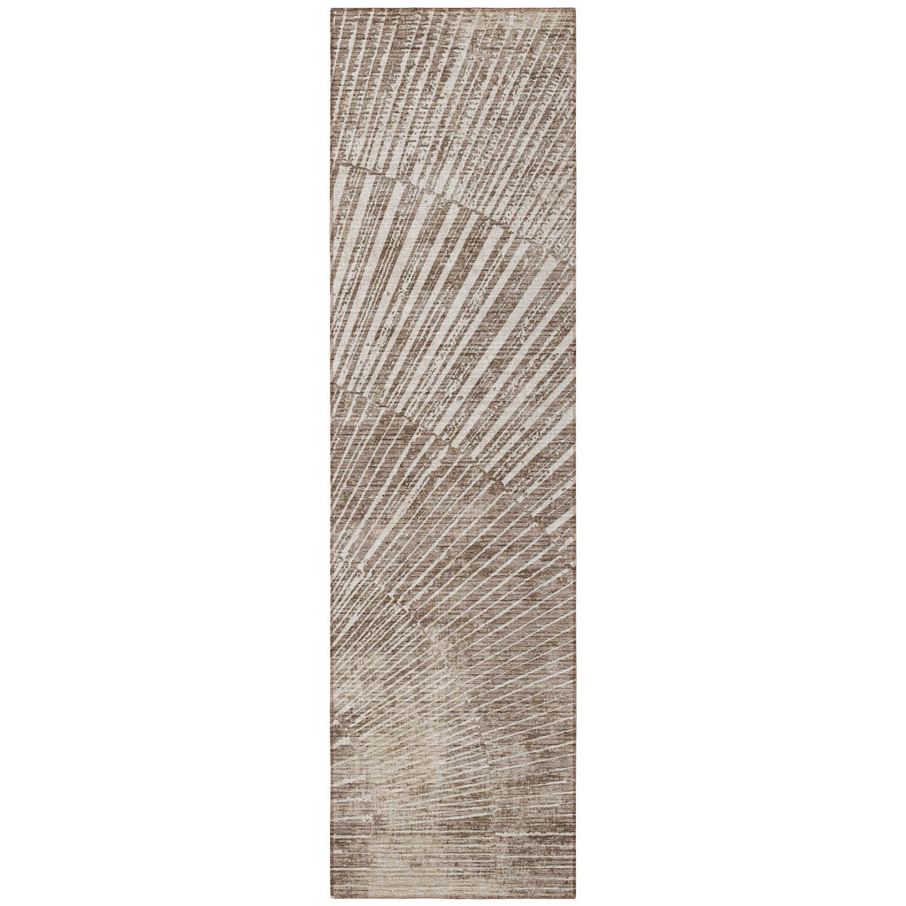 8' Runner Taupe and Ivory Abstract Washable Non Skid Indoor Outdoor Runner Rug
