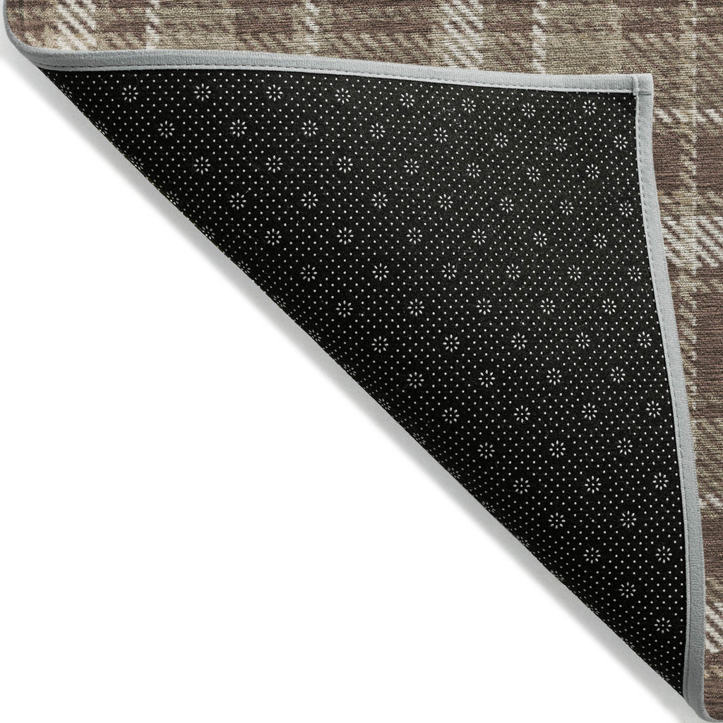 8' Runner Chocolate and Ivory Plaid Washable Non Skid Indoor Outdoor Runner Rug