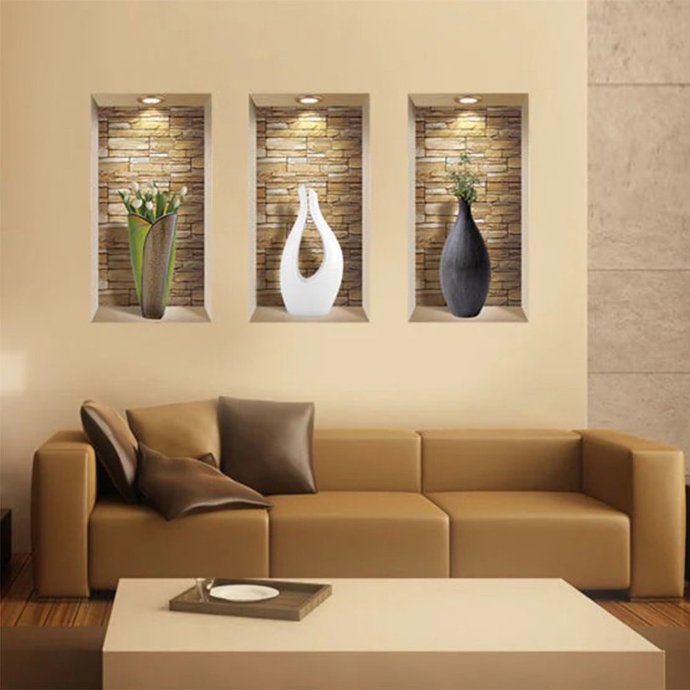 Set of Three Gin Faux Niche 3D Peel and Stick Wall Decals