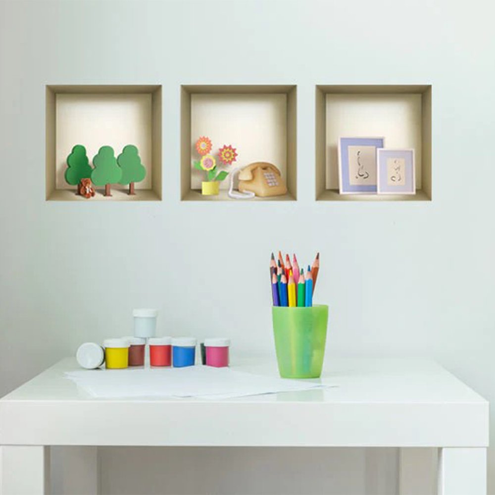 Set of Three Ash Faux Niche 3D Peel and Stick Wall Decals