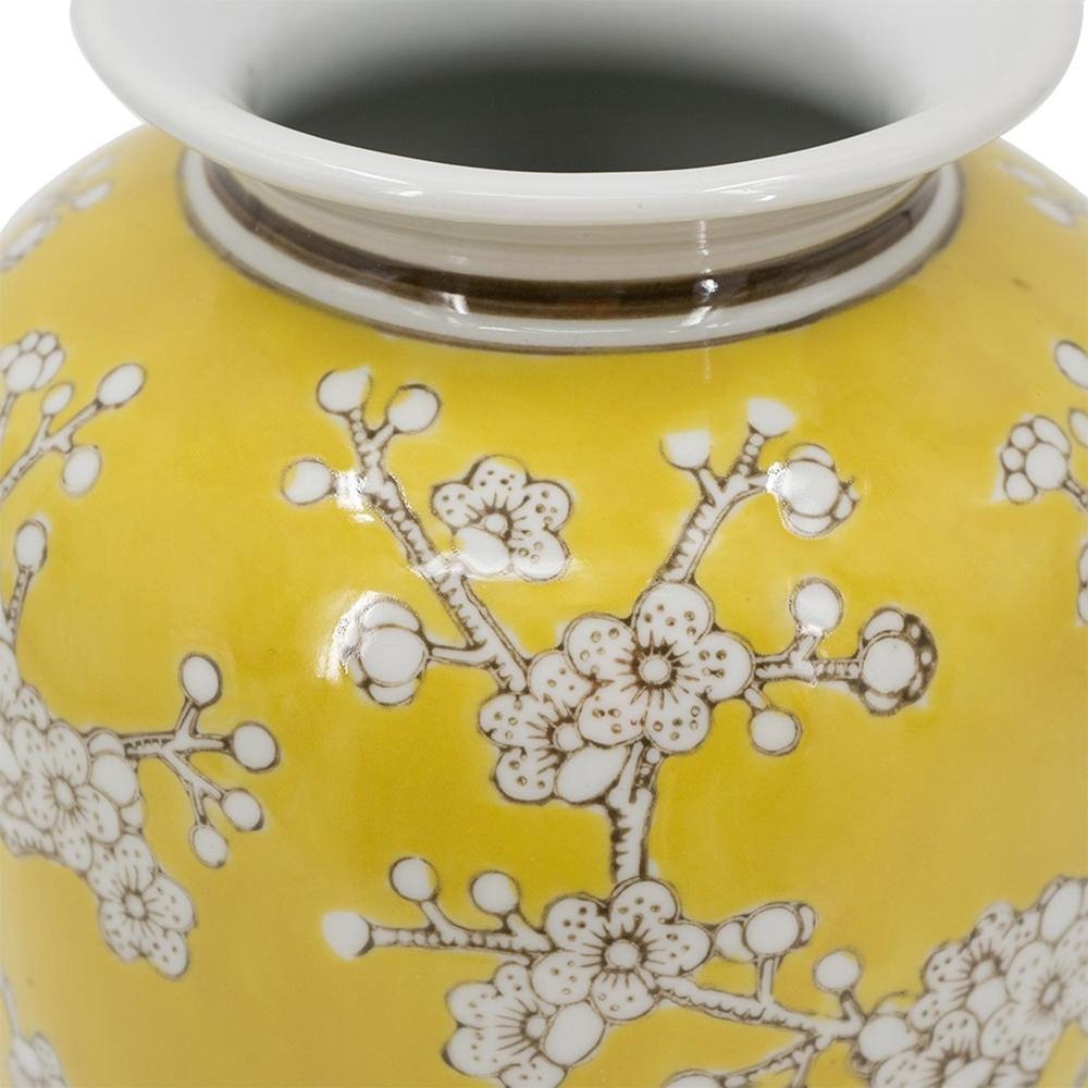 11" Yellow And White Floral Porcelain Round Table Vase
