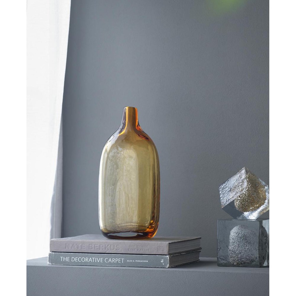 12" Amber Bud Glass Decorative Bottle