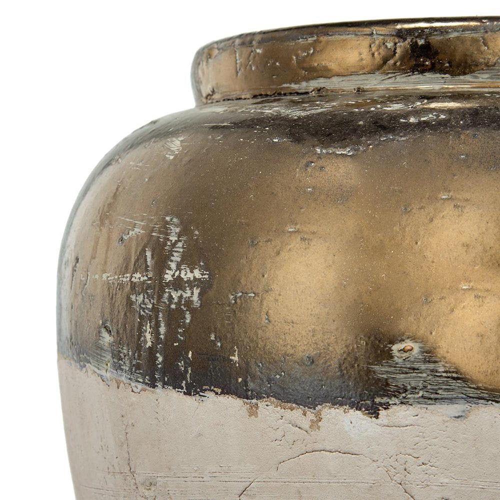 11" Beige And Bronze Terracotta Round Jug Vase