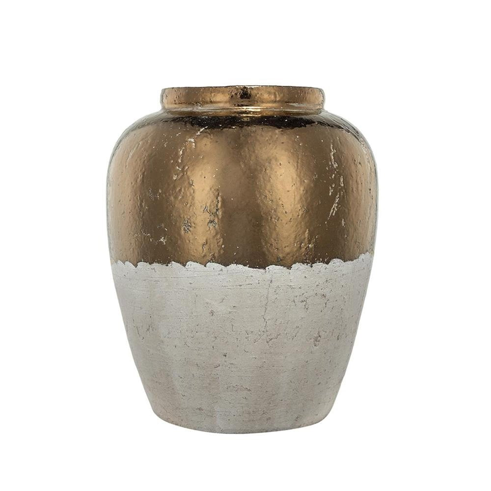 16" Beige And Bronze Terracotta Round Jug Vase