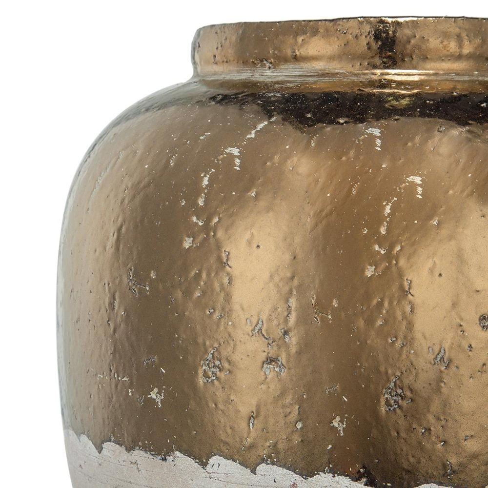 16" Beige And Bronze Terracotta Round Jug Vase