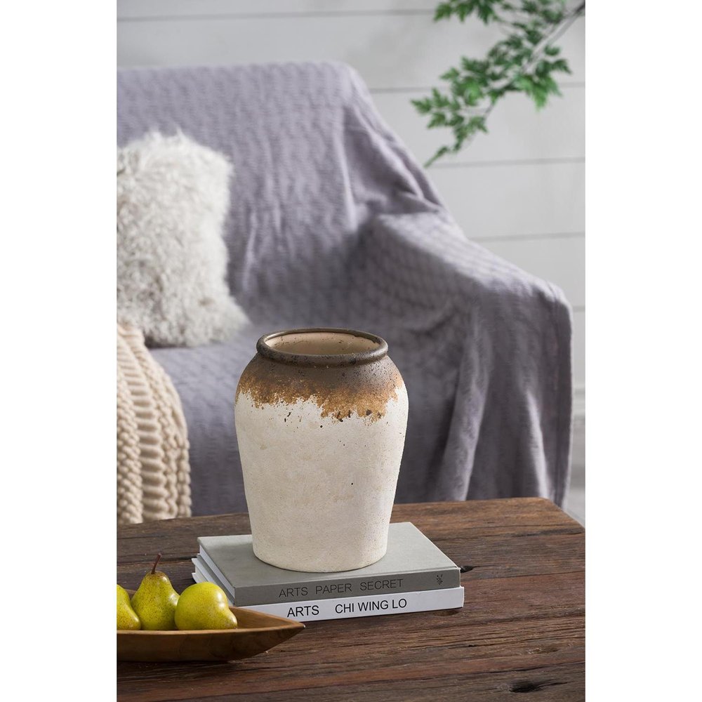 10" Brown Ceramic Round Jug Vase