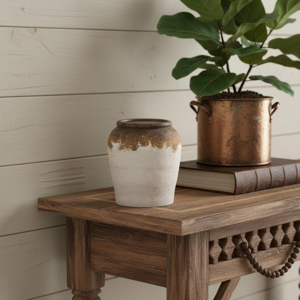 8" Brown Ceramic Round Jug Vase