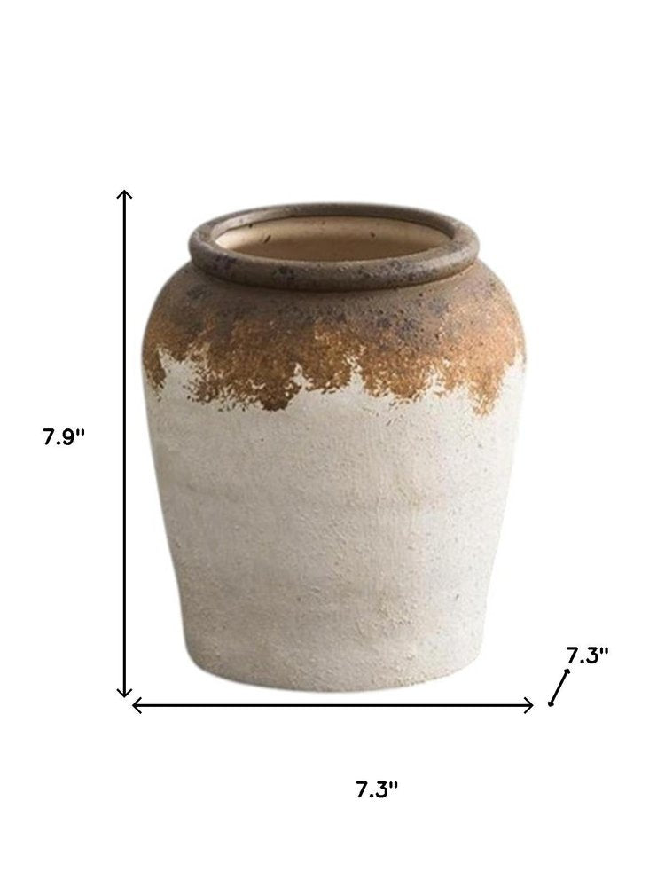 8" Brown Ceramic Round Jug Vase