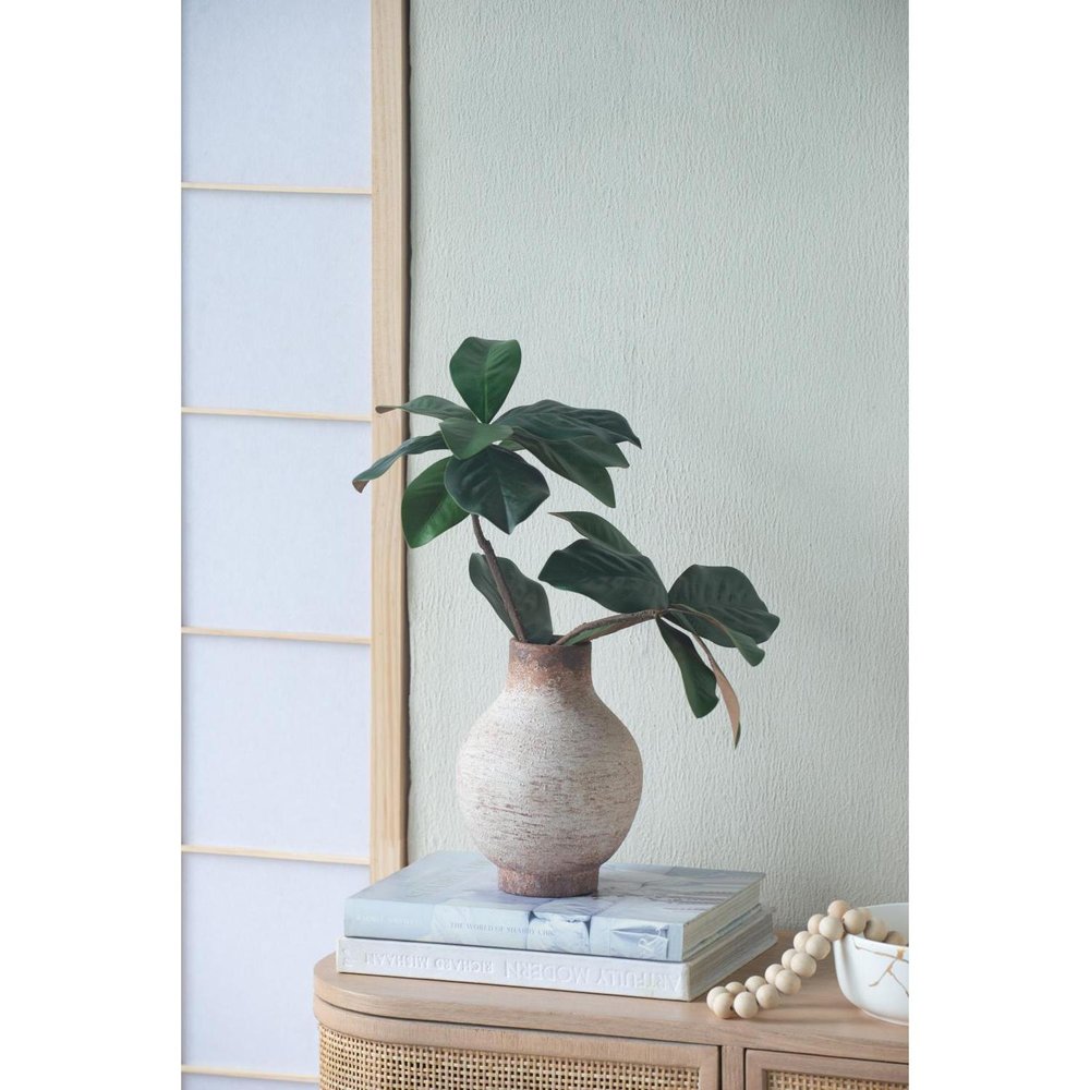 8" Ivory And Brown Round Ceramic Table Vase