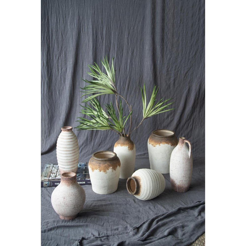 11" Ivory And Brown Round Ceramic Table Vase