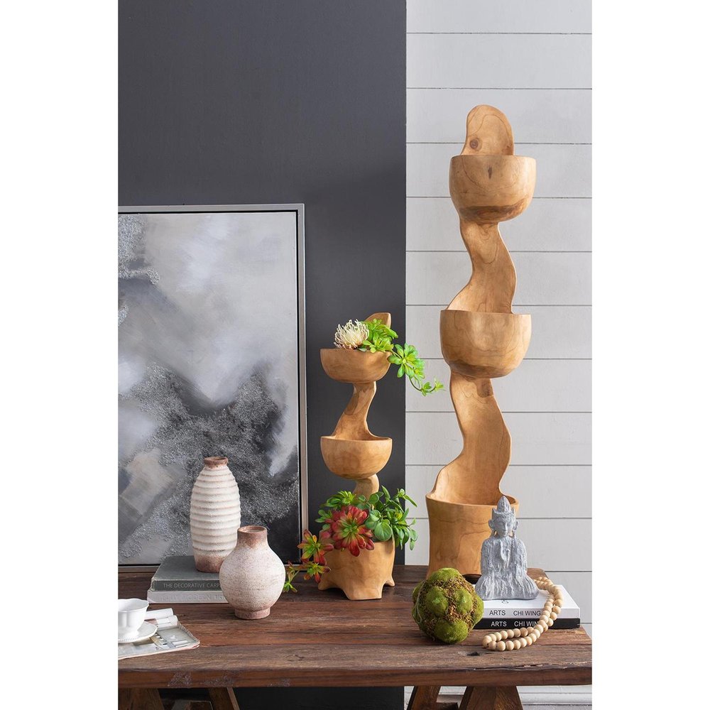 11" Ivory And Brown Round Ceramic Table Vase