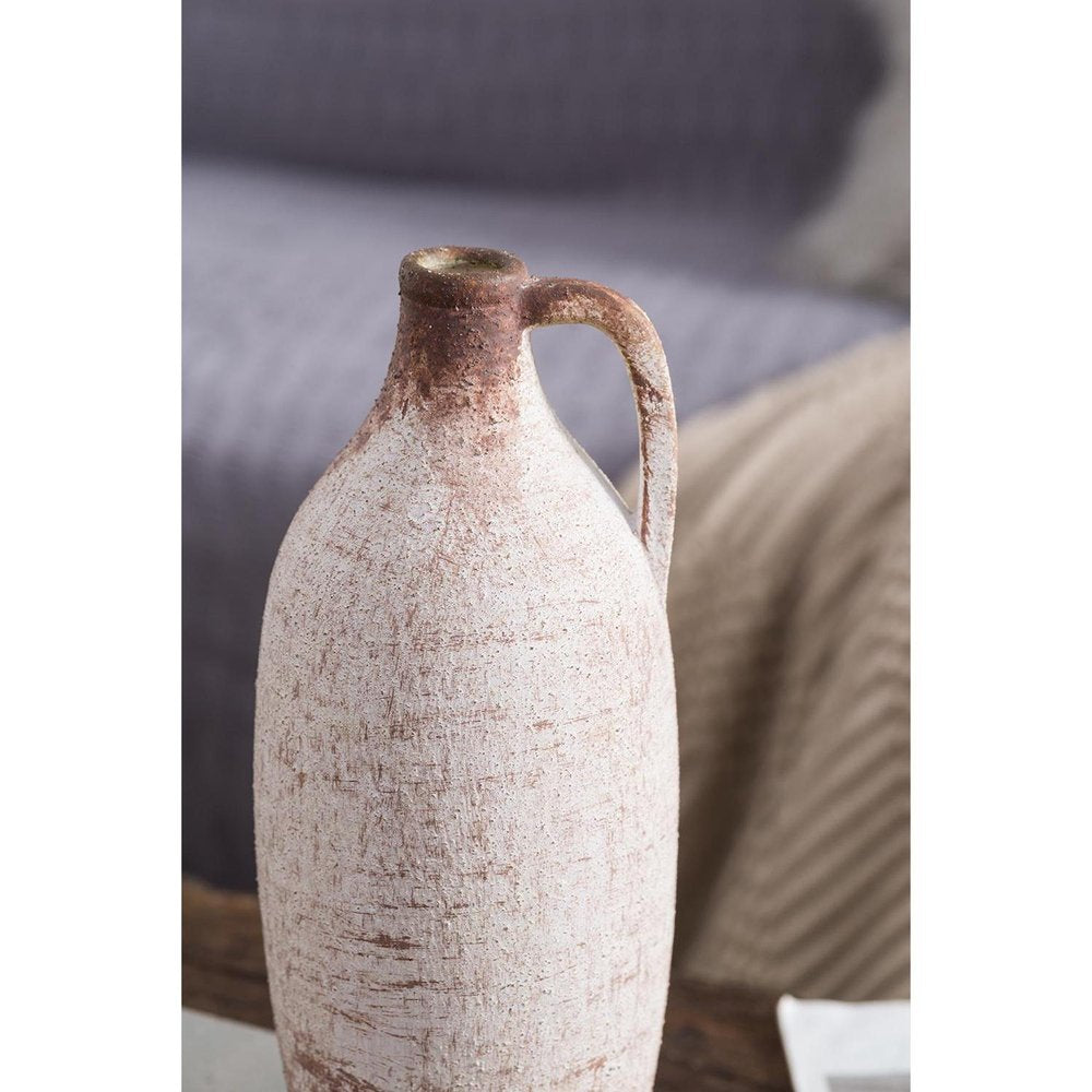 12" Ivory And Brown Ceramic Round Jug Vase