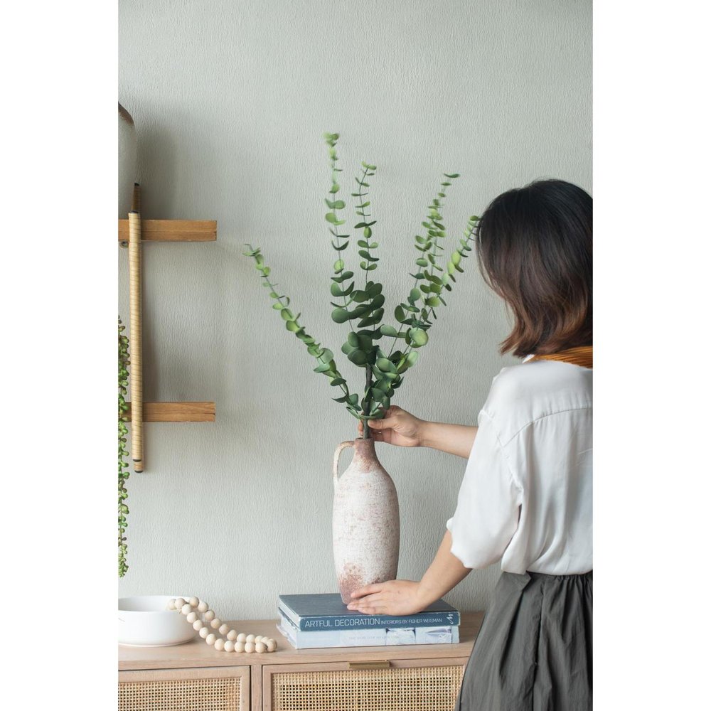 12" Ivory And Brown Ceramic Round Jug Vase