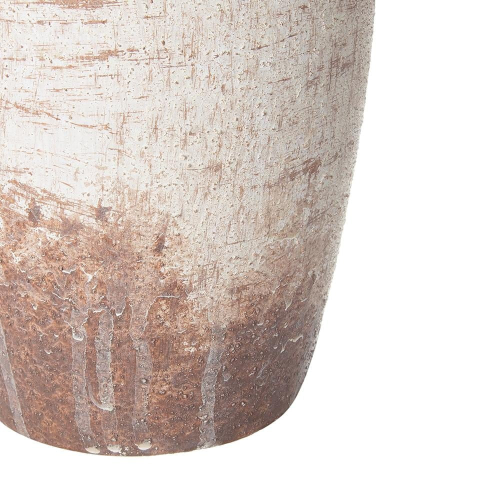 12" Ivory And Brown Ceramic Round Jug Vase