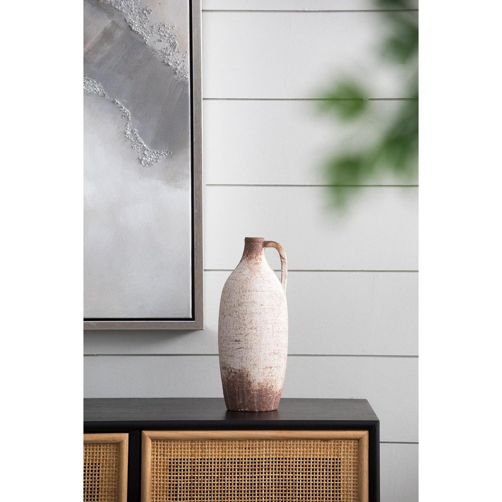 12" Ivory And Brown Ceramic Round Jug Vase