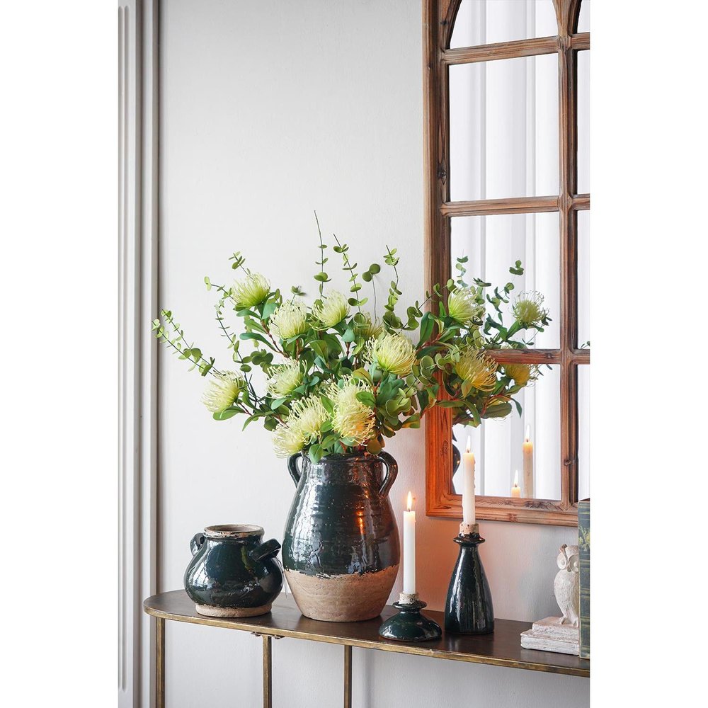 13" Beige And Black Terracotta Round Jug Vase